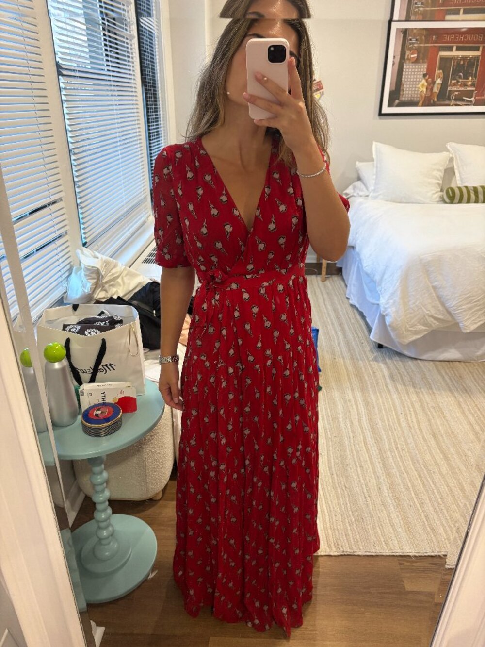 ba&sh Red Printed Wrap Maxi Dress
